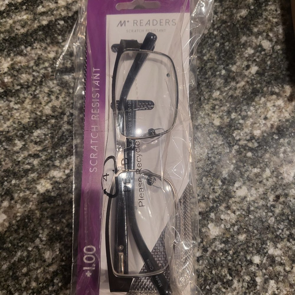 Reading Glasses -  w/Case  +1.00  M+ Metal - Birch Gun grey